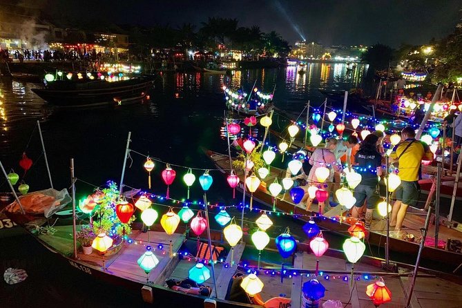 Coconut Basket boat, City tour, Boat ride, Night market from DN - Hoai River rhythm and the lantern release moment