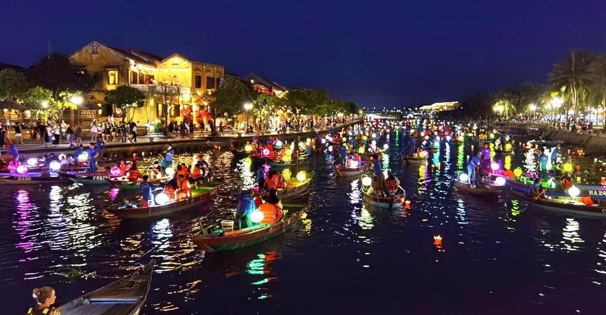 Marble Mountains - Lady Buddha - Coconut Village & Hoi An - Hoi An at sunset: lantern market, Assembly Hall, Tan Ky Old House, Japanese Bridge
